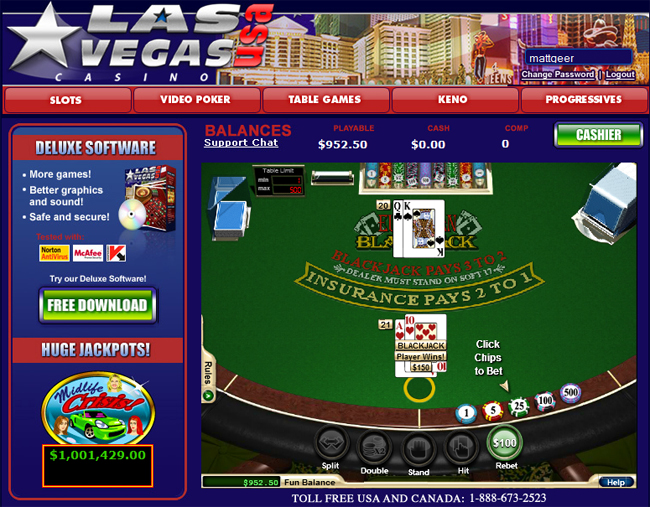 Play European Blackjack at Las Vegas USA Casino